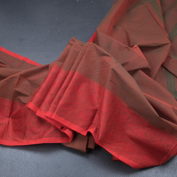 Chettinad Cotton Shot Colour Plain Saree With Thread Border