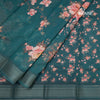 Semi Linen Peacock Green Floral Printed Saree With Zari Border
