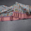 Semi Linen Greyish Blue Printed Saree With Zari Border