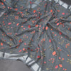 Organza Greyish Blue Thread Work Saree With Zari Border