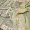 Organza Light Green Thread Work Saree With Zari Border