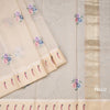 Organza Cream Floral Thread Work Saree With Zari Border