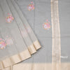 Organza Grey Floral Thread Work Saree With Zari Border