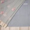 Organza Grey Floral Thread Work Saree With Zari Border