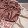 Tussar Dark Brown Zari Stripes Saree With Printed Work