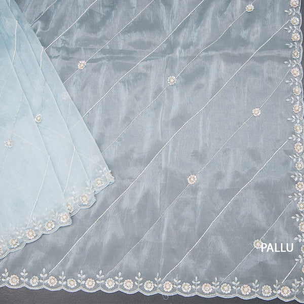 Organza Sky Blue Saree With Embellishment Work
