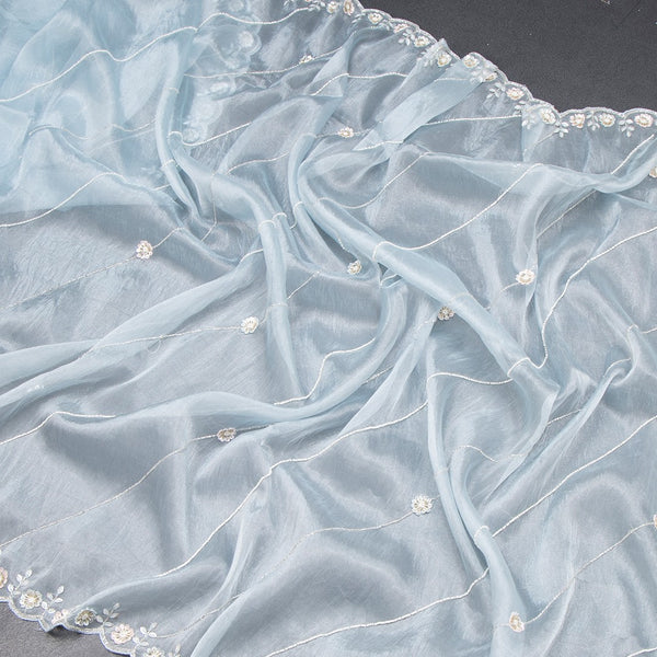 Organza Sky Blue Saree With Embellishment Work