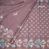 Semi Raw Silk Chocolate Brown Floral Printed Saree