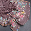 Semi Raw Silk Chocolate Brown Floral Printed Saree