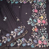 Semi Raw Silk Black Floral Printed Saree
