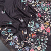 Semi Raw Silk Black Floral Printed Saree