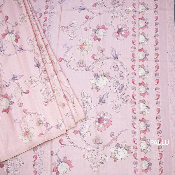Semi Raw Silk Onion Pink Floral Printed Saree 03