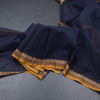 Chettinad Cotton Navy Blue Plain Saree With Thread Border