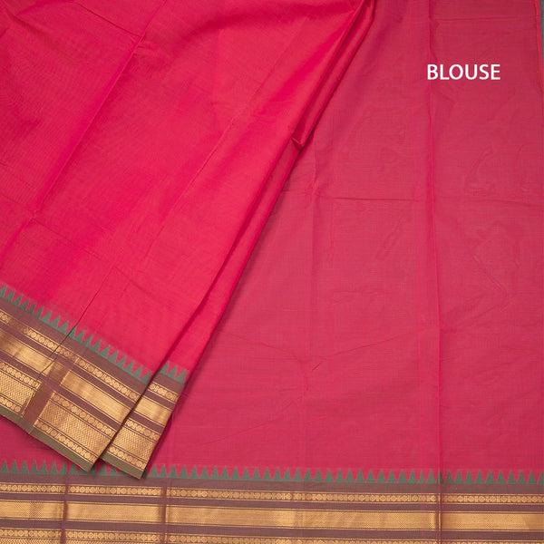 Chettinad Cotton Reddish Pink Plain Saree With Zari Border