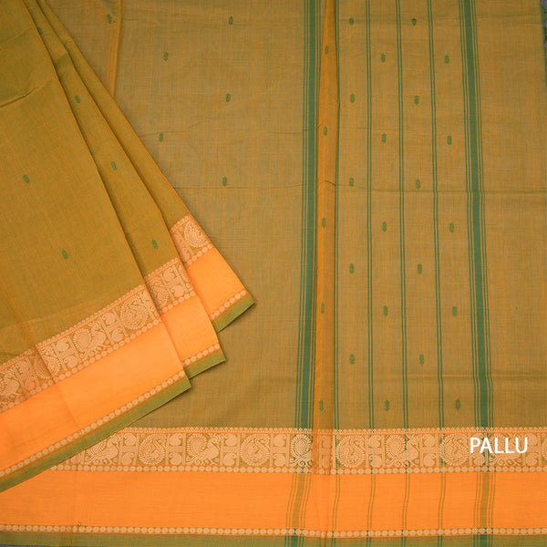 Chettinad Cotton Shot Colour Saree With Thread Buttas And Thread Border