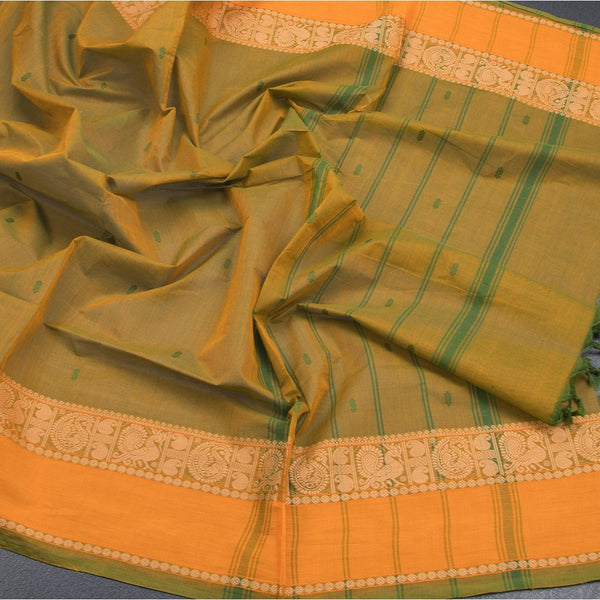 Chettinad Cotton Shot Colour Saree With Thread Buttas And Thread Border