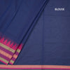 Chettinad Cotton Dark Blue Saree With Thread Buttas And Temple Border