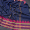 Chettinad Cotton Dark Blue Saree With Thread Buttas And Temple Border