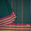 Chettinad Cotton Dark Green Saree With Thread Buttas And Thread Border