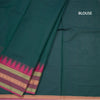 Chettinad Cotton Dark Green Saree With Thread Buttas And Thread Border