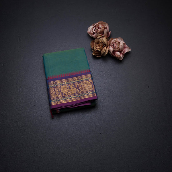 Kanchi Cotton Shot Colour Saree With Thread Buttas And Zari Border