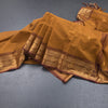 Kanchi Cotton Golden Brown Saree With Zari Buttas And Zari Border