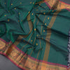 Kanchi Cotton Dark Green Saree With Thread Buttas And Temple Border - Kumaran Silks