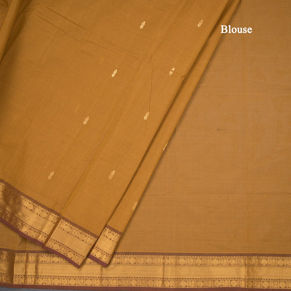 Kanchi Cotton Golden Brown Saree With Zari Buttas And Rettapet Border 02