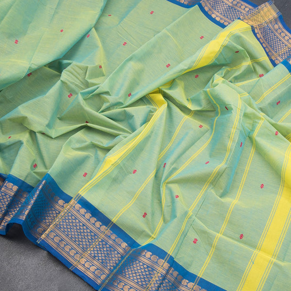 Kanchi Cotton Shot Colour Saree With Thread Buttas And Zari Border 03 - Kumaran Silks