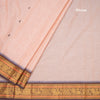 Kanchi Cotton Light Peach Saree With Thread Buttas And Temple Border