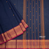 Kanchi Cotton Navy Blue Saree With Thread Buttas And Zari Border