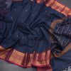 Kanchi Cotton Navy Blue Saree With Thread Buttas And Zari Border - Kumaran Silks