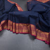 Kanchi Cotton Navy Blue Saree With Thread Buttas And Zari Border