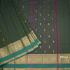 Kanchi Cotton Olive Green Saree With Zari Buttas And Zari Border