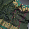 Kanchi Cotton Olive Green Saree With Zari Buttas And Zari Border - Kumaran Silks