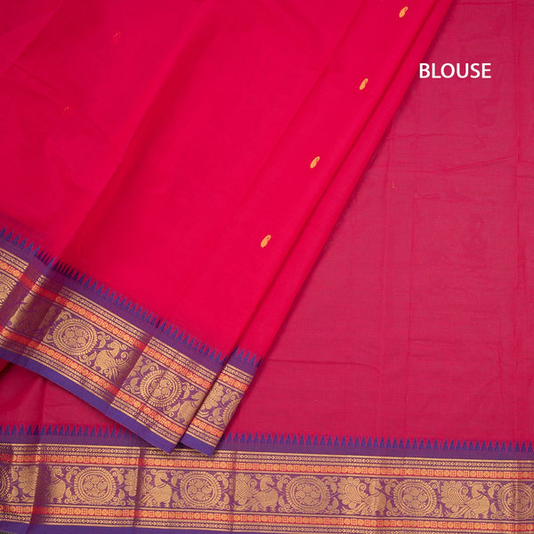 Kanchi Cotton Hot Pink Saree With Thread Buttas And Temple Border