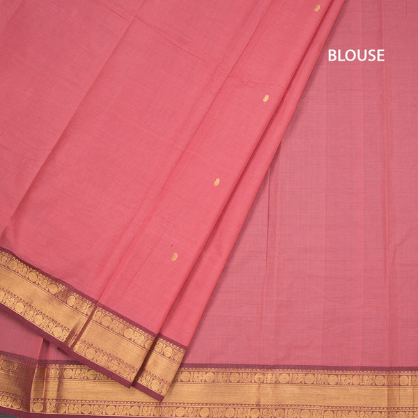 Kanchi Cotton Fiery Rose Pink Saree With Zari Buttas And Rettapet Border