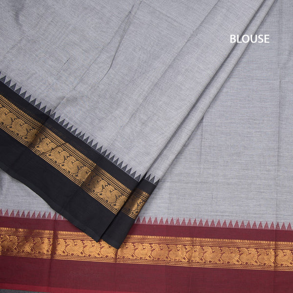 Kanchi Cotton Grey Plain Saree And Temple Border