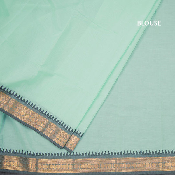Kanchi Cotton Mint Green Plain Saree And Temple Border