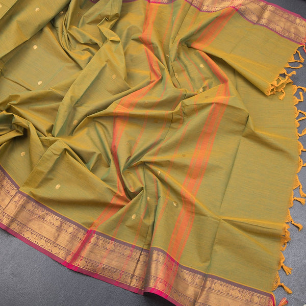 Kanchi Cotton Shot Colour Saree With Zari Buttas And Zari Border - Kumaran Silks