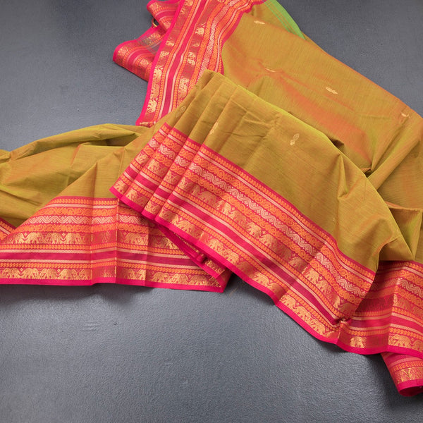 Kanchi Cotton Shot Colour Saree With Zari Buttas And Zari Border 02