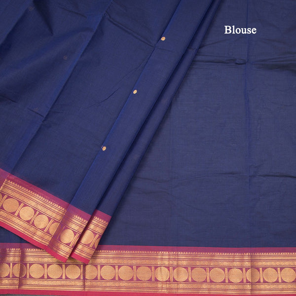 Kanchi Cotton Navy Blue Saree With Zari Buttas And Zari Border