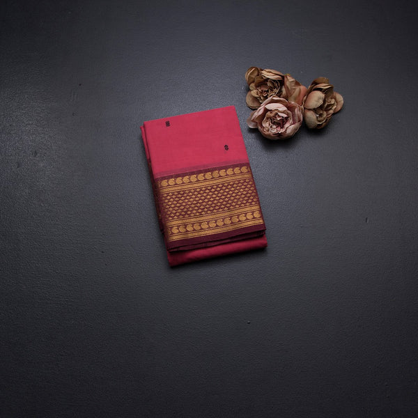 Kanchi Cotton Rose Pink Saree With Thread Buttas And Zari Border