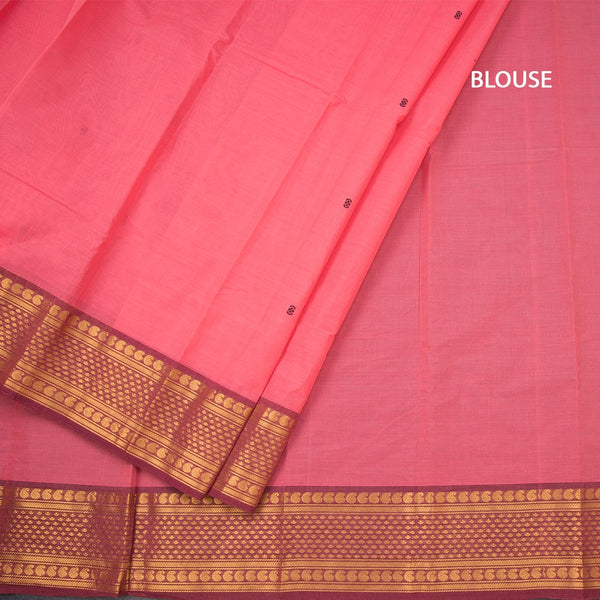 Kanchi Cotton Rose Pink Saree With Thread Buttas And Zari Border