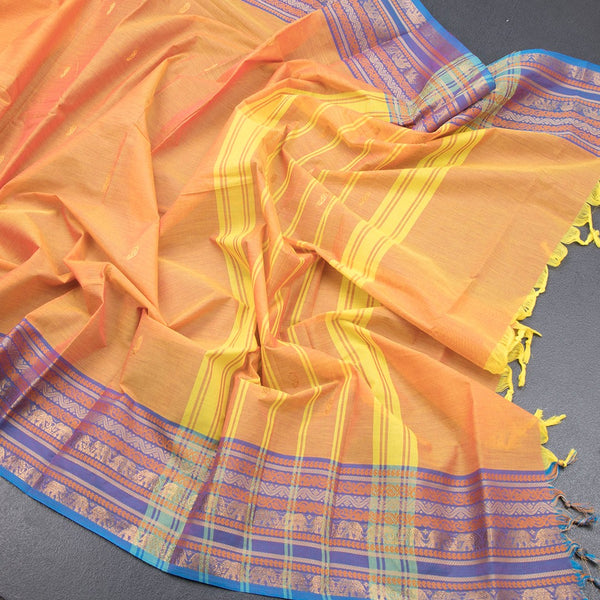 Kanchi Cotton Shot Colour Saree With Zari Buttas And Thread With Zari Border
