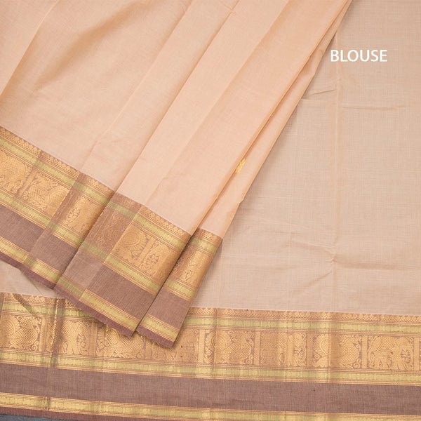 Kanchi Cotton Light Brown Saree With Zari Buttas And Zari Border