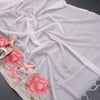 Linen Baby Pink Zari Stripes Saree And Thread Embroidered Border - Kumaran Silks