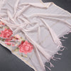 Linen Light Pink Zari Stripes Saree And Thread Embroidered Border - Kumaran Silks