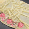 Linen Yellow Zari Stripes Saree And Thread Embroidered Border - Kumaran Silks