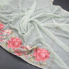 Linen Light Green Zari Stripes Saree And Thread Embroidered Border - Kumaran Silks